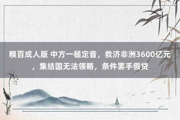 糗百成人版 中方一槌定音，救济非洲3600亿元，集结国无法领略，条件罢手假贷