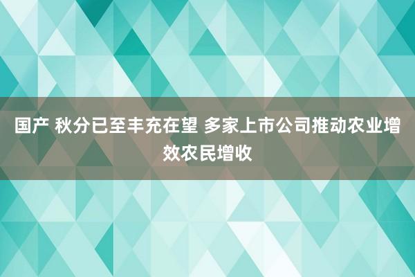 国产 秋分已至丰充在望 多家上市公司推动农业增效农民增收