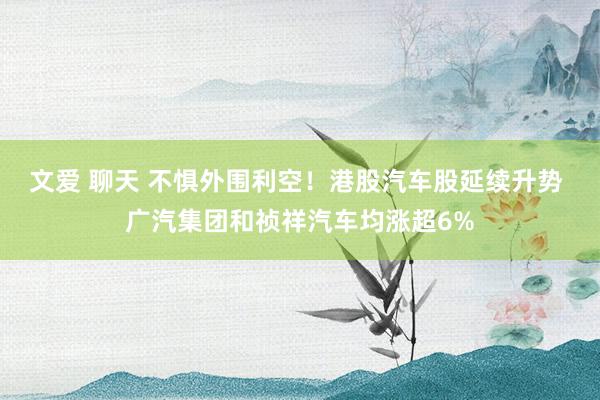 文爱 聊天 不惧外围利空！港股汽车股延续升势 广汽集团和祯祥汽车均涨超6%