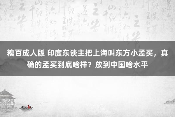 糗百成人版 印度东谈主把上海叫东方小孟买，真确的孟买到底啥样？放到中国啥水平