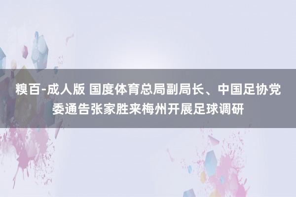 糗百-成人版 国度体育总局副局长、中国足协党委通告张家胜来梅州开展足球调研