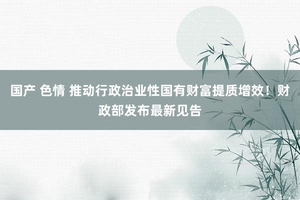 国产 色情 推动行政治业性国有财富提质增效！财政部发布最新见告